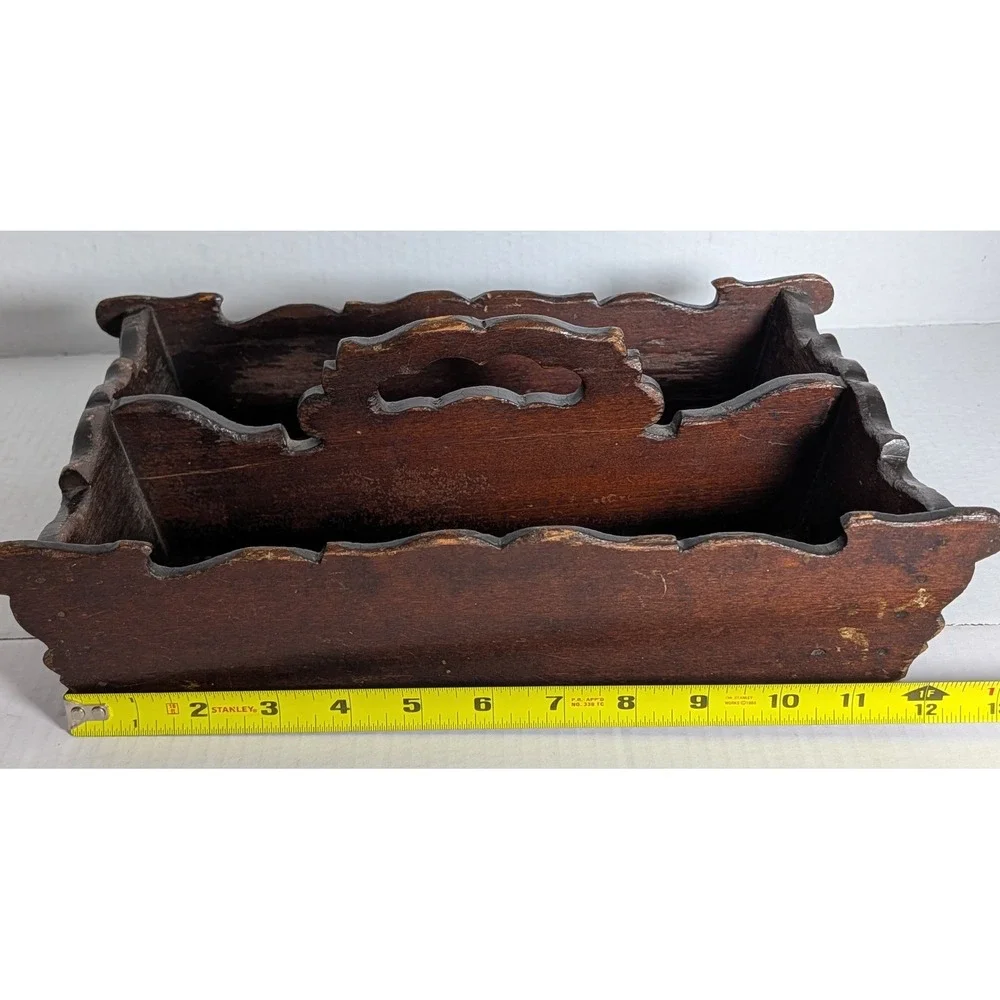 Antique/Vintage Hand-Carved Wooden Double Compartment Box